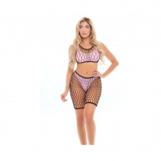 Pink Lipstick Brace For Impact Large Fishnet Top, Shorts, Bra & Thong Pink O/s