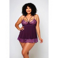 Cross Dye Lace & Microfiber Babydoll & G-string Purple 1x