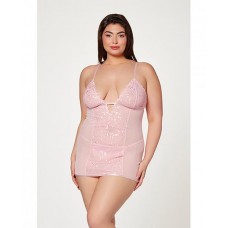 Floral Mesh Chemise & G-string Pink 1x/2x