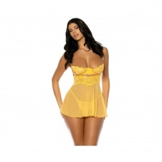 Hazel Peek-a-boo Cup Babydoll W/g-string Panty - Yellow L/xl