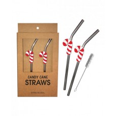 Holiday Candy Cane Reusable Stainless Steel (dishwasher Safe) Straws - Pack Of 2